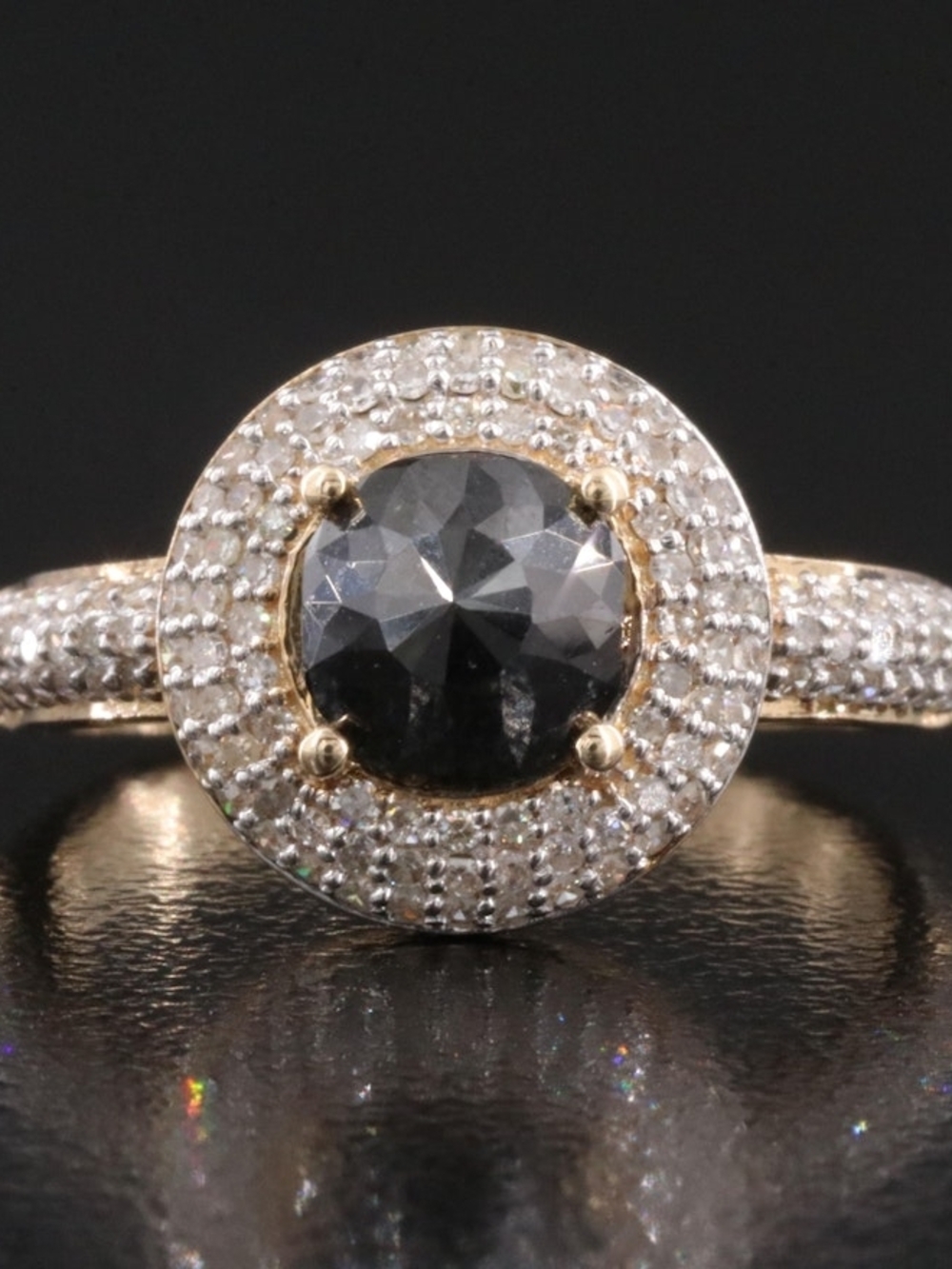 14K 0.95 CTW Fancy Black Center with Pavé Sides Diamond Ring